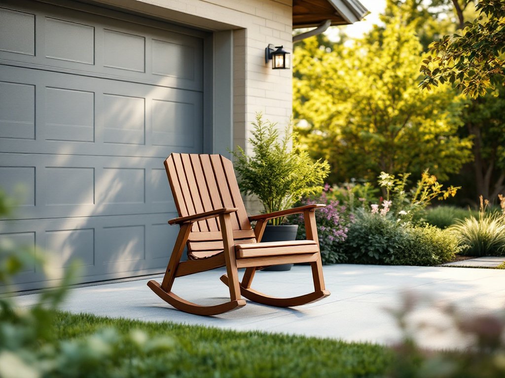 GCI Outdoor Rocker chair on driveway with garage and yard visible in background